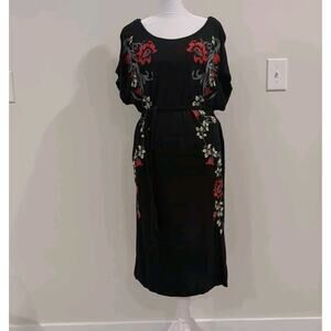 Monsoon Women Black Large Whimsigioth Dress Knit Embroidered Dark Boho Fairy